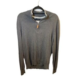 St John's Bay Sweater Men's Gray Large Cotton 1/4 Zip Long Sleeve Classic Casual
